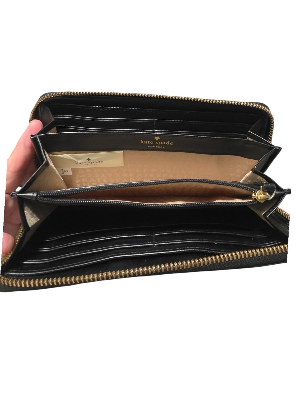 kate spade Leopard Print Zip-Around Wallet in Gold and Black - Picture 3 of 3